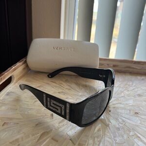 Versace Black Crystal Greek Key Sunglasses